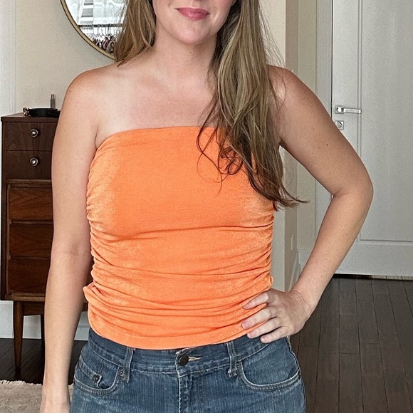 Olivaceous Tops - Olivaceous strapless shimmer orange tube top